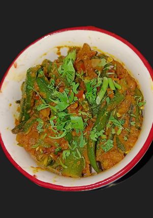 A picture of Okra (Bhendi) Tomato Subji.