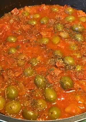 Une photo de Sauce tomate relevée au chorizo ibérique et olives vertes