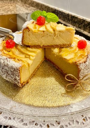 Una foto de “Pastel pudín” con manzana (“Pudding cake with apples”),