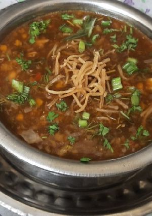 A picture of Chinese style Veg manchow soup.