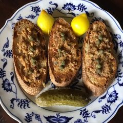 A picture of California Farm Duck Pate Spread on toast.