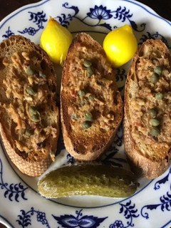 A picture of California Farm Duck Pate Spread on toast.