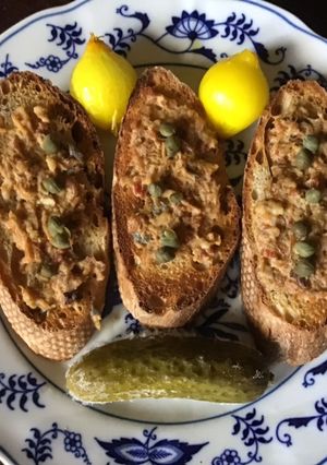 A picture of California Farm Duck Pate Spread on toast.