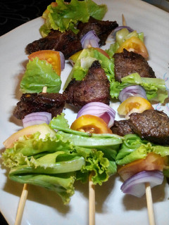 A picture of Beef kebabs.