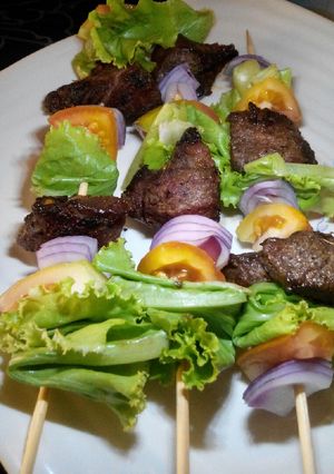 A picture of Beef kebabs.