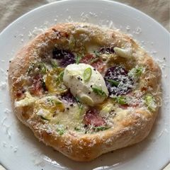 A picture of Burrata Vegetable Pizza.