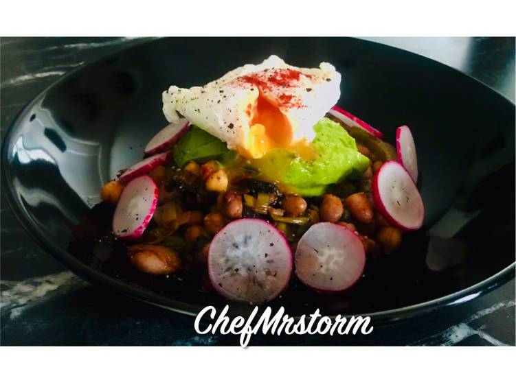 Step-by-Step Guide to Make Favorite Mixed Beans + Chickpea and Veg Medley with Avocado and Paprika Poached Egg-(Cupboard Raid Dinner)