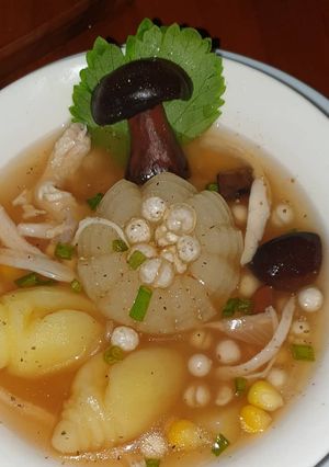 รูปของ ซุปสาคูไก่ฉีกใส่เห็ดตับเต่า