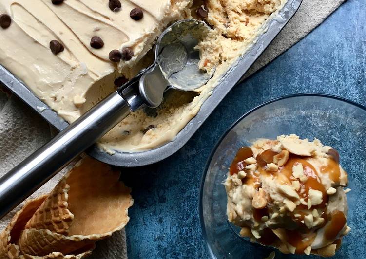 Recipe of Ultimate No-churn no machine peanut butter ice-cream and microwave caramel sauce