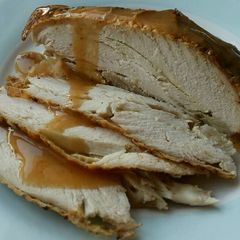 Vickys Tasty Roast Chicken and White Wine Gravy, GF DF EF SF NF A picture of Vickys Tasty Roast Chicken and White Wine Gravy, GF DF EF SF NF.