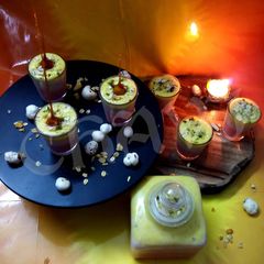 A picture of Makhana and oats tri colour pudding.