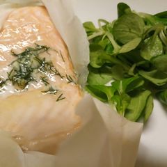 Salmon with garlic and dill butter sauce A picture of Salmon with garlic and dill butter sauce.