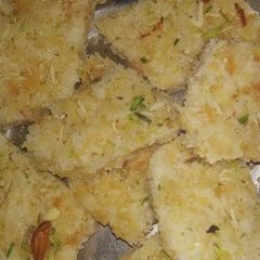 A picture of Coconut burfi using milk powder.