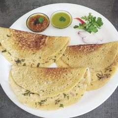 Adai Dosa with red chili chutney A picture of Adai Dosa with red chili chutney.