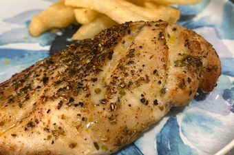 Crispy Garlic Herb Chicken Breast with French Fries