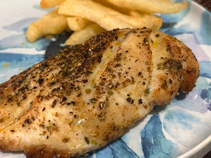 Crispy Garlic Herb Chicken Breast with French Fries