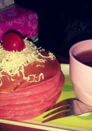 Foto resep Pancake simpel pink #cookpadpeduli#kangkerpayudara