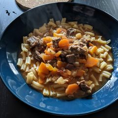 Beef goulash with pasta A picture of Beef goulash with pasta.