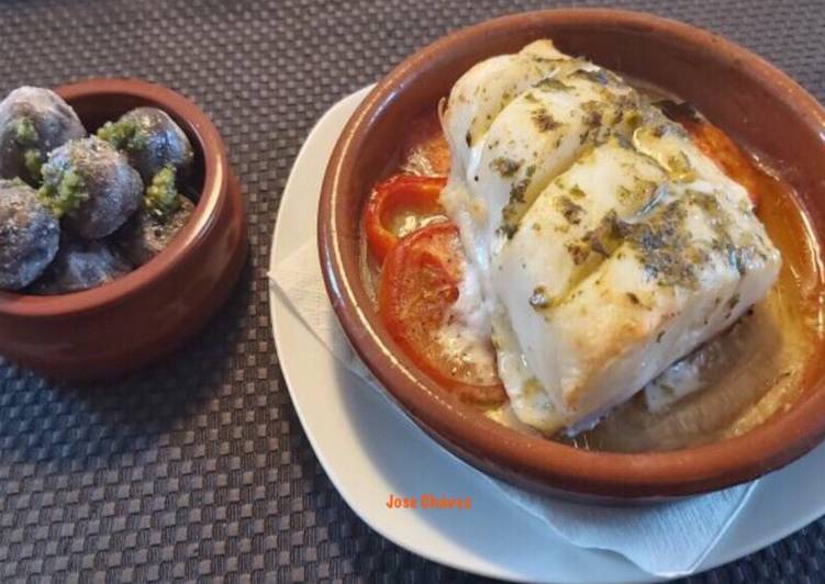 Bacalao gratinado con papas negras