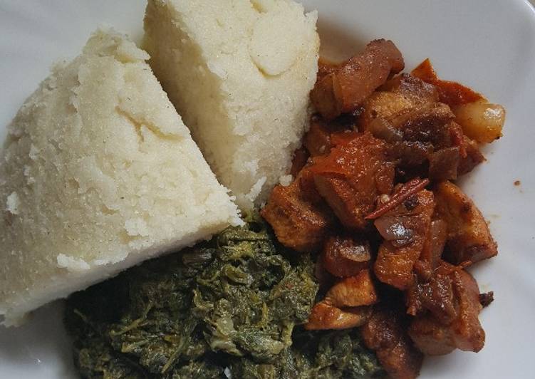 Recipe of Super Quick Homemade Ugali Managu and Pork