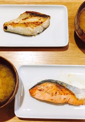 A picture of Grilled fish and miso soup<Japan>.