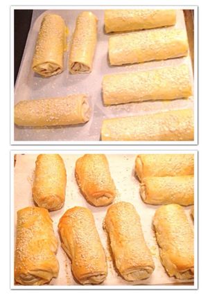 A picture of Chicken and Mushroom Filo Rolls.