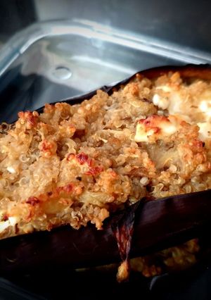 A picture of Stuffed Eggplant with Quinoa and Feta.