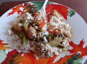 A picture of orange chicken stirfry