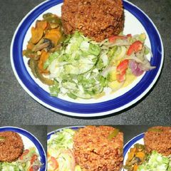 A picture of Red Kidney Beans Meshed with Vegetable Salad And Carrot Sauce.