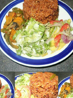 A picture of Red Kidney Beans Meshed with Vegetable Salad And Carrot Sauce.