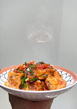 Hình của món Đậu hũ nhồi thịt sốt cà chua.