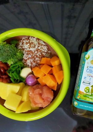 Foto resep Mpasi elvano 5+ (Bubur ayam kacang merah)