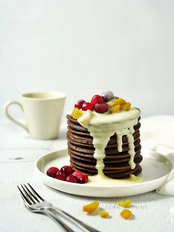 Langkah Gampang Membikin Resep Pancake Chocolate with Vla Pudding Vanilla yang Bisa Manjain Lidah Anti Ribet, Mantap