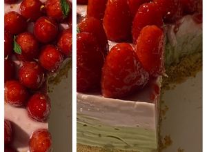 Foto di Cheesecake pistacchio e lamponi (senza panna)