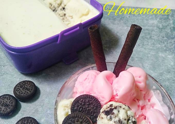 Cara Membuat Ice cream homemade (strawberry &amp; sandwich biscuit) yang Lezat