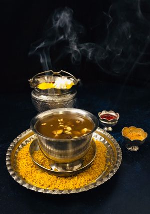 A picture of Godhuma Pindi Paasham/wheat flour kheer/pudding.