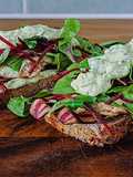 Organic vegetarian peasants “Bacon” sandwiches