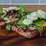 Organic vegetarian peasants “Bacon” sandwiches