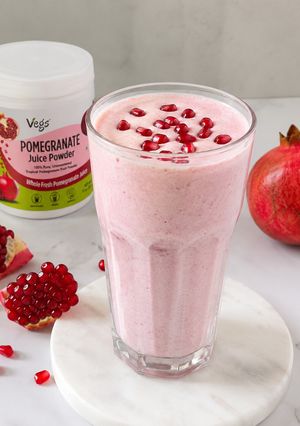 A picture of Creamy Pomegranate Milkshake Using Fruit Powder.