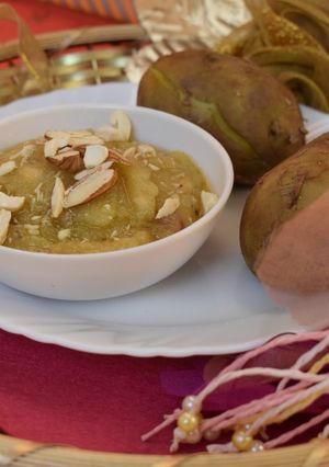 A picture of Aloo Halwa.