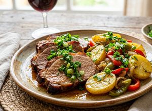 Foto de Batatas à Lusofrancesa com Carne Assada e Cheiro Verde Aromático