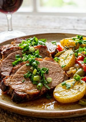 Foto de Batatas à Lusofrancesa com Carne Assada e Cheiro Verde Aromático