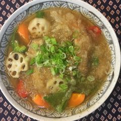 A picture of Japanese Chicken and Vegetables with Daikon Radish soup.