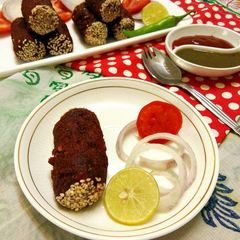 A picture of Sesame Beetroot croquette.