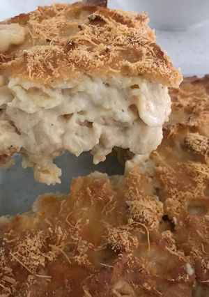 Una foto de Fideos a la crema gratinados