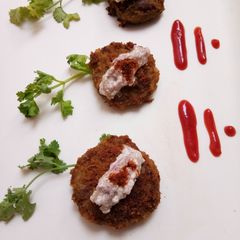 Rajma Galauti Kebab with Spicy Onion Raita A picture of Rajma Galauti Kebab with Spicy Onion Raita.