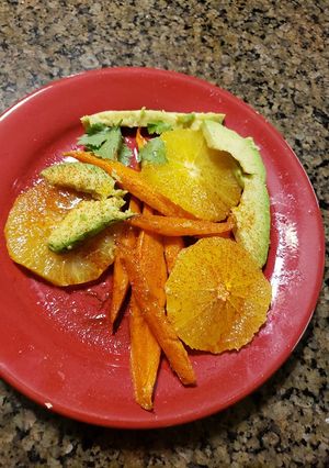 A picture of Roasted Carrot, Orange & Avocado Salad.