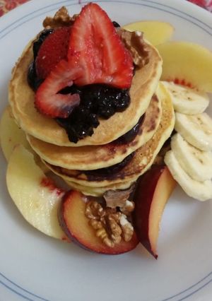 Una foto de Panqueques americanos de manzana