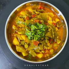 A picture of Green flat beans mix subzi Gujarati style.