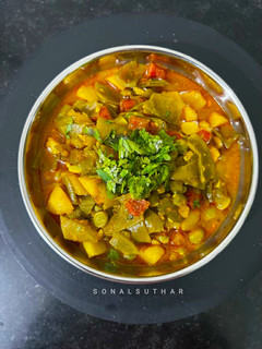 A picture of Green flat beans mix subzi Gujarati style.